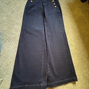 White House Black Market Dark Wash Sailor Jean with Gold Button Accents